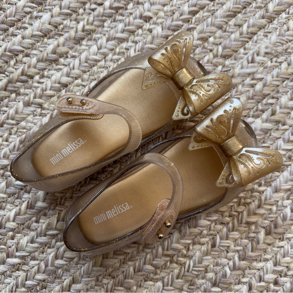 Mini Melissa Gold Glitter Butterfly Bow Mary Jane US 9